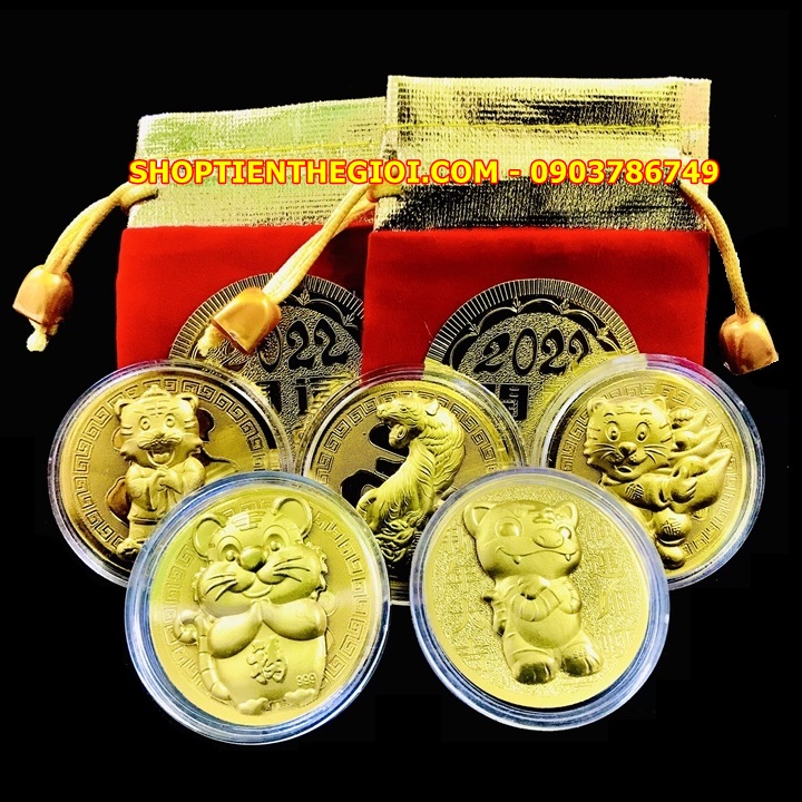 Đồng Xu Hình Con Cọp CUTE Tặng Túi Gấm 2022 - SP005406